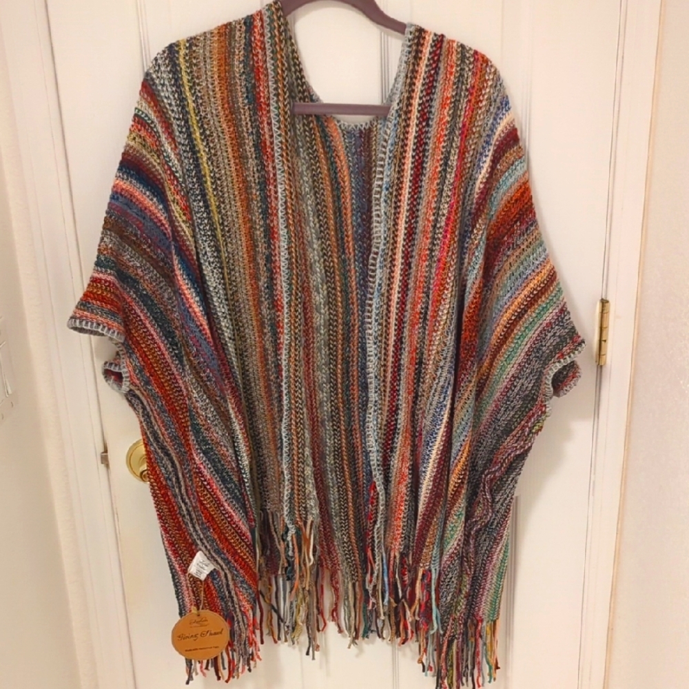 Multicolor Striped Knit Poncho/ Giving Shawl